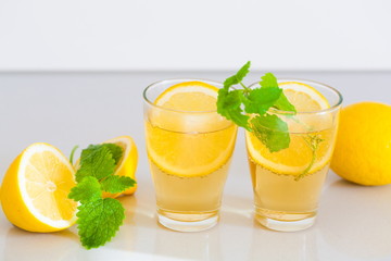 Drink. lemonade, lemon and mint