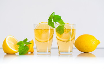 Drink. lemonade, lemon and mint
