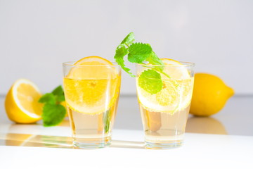 Drink. lemonade, lemon and mint