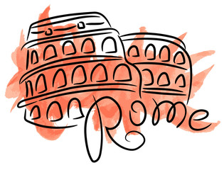 Rome Italy Coliseum sketch with watercolor grunge vector illustration