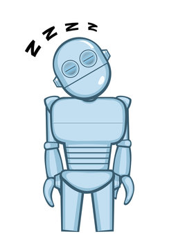 A metallic robot sleeping. Vector illustration