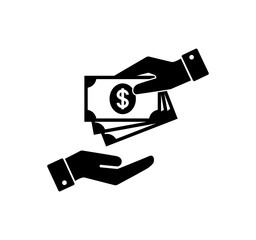 Hand holding money. Hand with banknotes. Cash payment and receiving money icon.  Paying money icons.