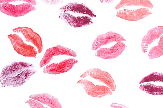 Fototapeta Lipstick kiss marks, isolated on white