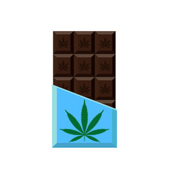 Chocolate Bar with marijuana leaf. Narcotic sweets. Isolated vector illustration on white background.