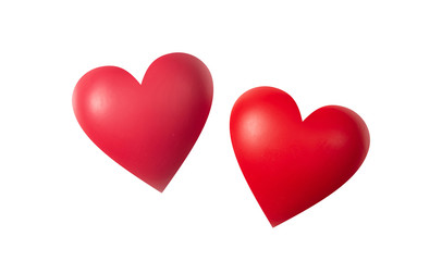 Two red hearts isolated on white background