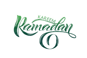 Vector Illustration of text Ramadan Mubarak for postcards. Ramadan Mubarak badge, tag and icon. Template for postcards, invitation, banner, poster. Lettering, calligraphy of Ramadan Kareem text. EPS 1