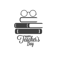 Happy teachers day icon. Glasses and book logo on white background