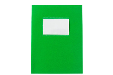 School notebook old fashioned isolated on white background, blank label, copy space, top view