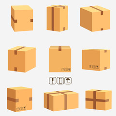 Fototapeta premium Cardboard boxes, stacked sealed goods. vector