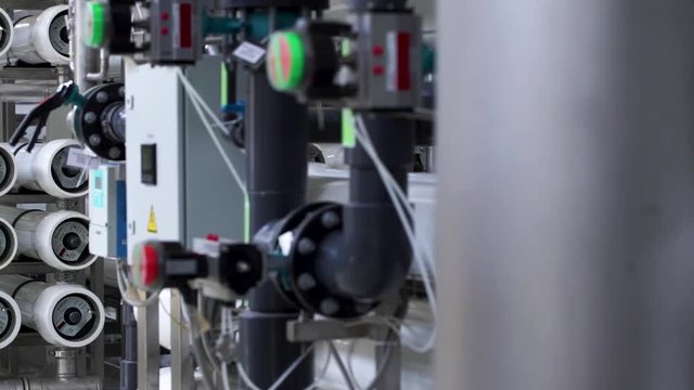 Industrial Interior Of Modern Power Plant With Monometer.