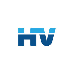 Initial letter HV, straight linked line bold logo, simple flat blue colors