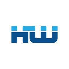 Initial letter HW, straight linked line bold logo, simple flat blue colors