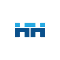 Initial letter HH, straight linked line bold logo, simple flat blue colors