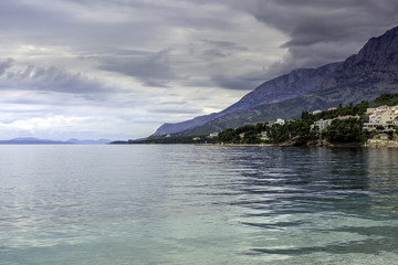 Croatian sea view with mountains, Brela, Makarska Riviera, Croatia