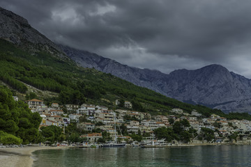 Croatian sea view with mountains, Brela, Makarska Riviera, Croatia
