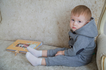 Fototapeta premium Portrait of little boy at home.
