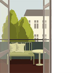 Balcony. Summer in the city. Vector illustration.