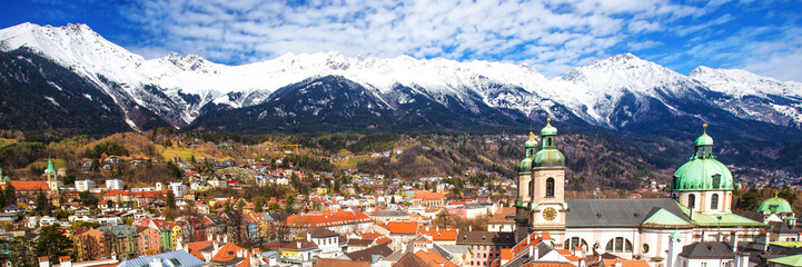 Naklejka na ściany i meble Innsbruck city panorama with Tyrolian Alps, Tyrol, Austria, Europe