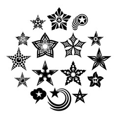 Decorative stars icons set. Simple illustration of 16 decorative stars vector icons for web