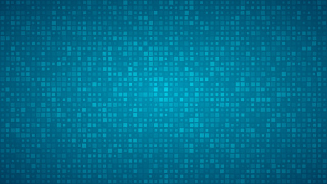 Abstract background of small squares or pixels of different sizes in light blue colors.