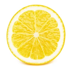 Foto op Plexiglas Perfectly retouched sliced half of lemon fruit isolated on the white background with clipping path. One of the best isolated lemons slices that you have seen. © vmenshov