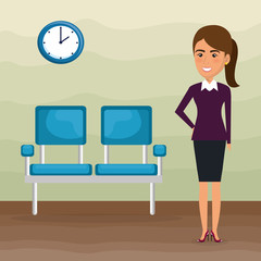 elegant businesswoman in the waiting room vector illustration design