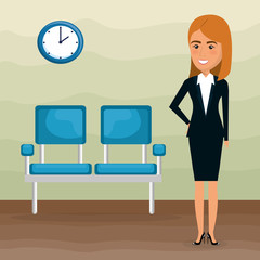 elegant businesswoman in the waiting room vector illustration design