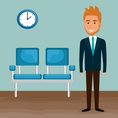 elegant businessman in the waiting room vector illustration design