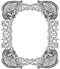 Vector illustration of ravens gothic Celtic knot  frame black and white