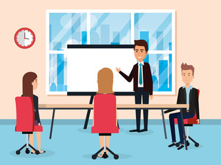 elegant business people in the office scene vector illustration design