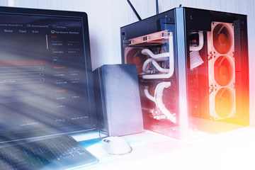 Light leaked home table with high performance computer background