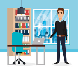 elegant businessman in the office scene vector illustration design