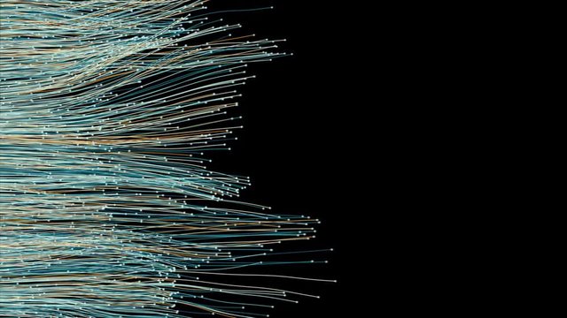 Fiber optic cables spread out across the frame. Abstract 4K UHD animation rendered at 16-bit color depth.