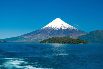 Volcano Osorno at lake shore in Chile