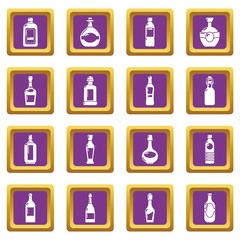 Bottles icons set vector purple square isolated on white background 