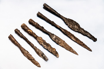 Ancient knives and kenjaly timers of ancient Greece, ancient weapons of murder, rusty knives