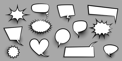 Big set empty speech bubble comic text