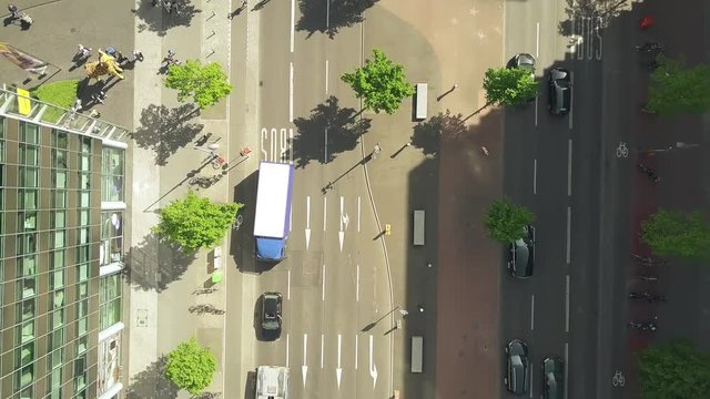 Aerial top down view of a steet in the center of Berlin, Germany