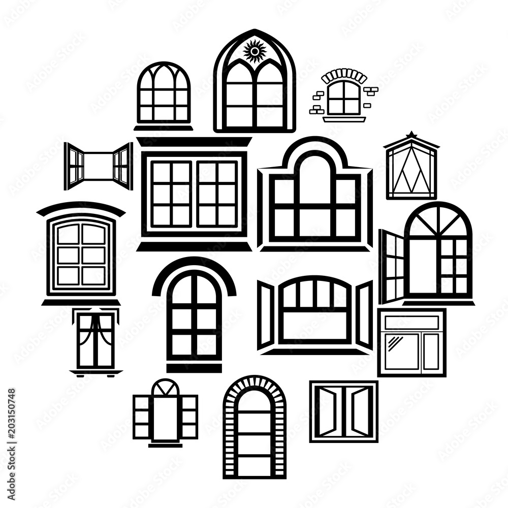 Poster window design icons set. simple illustration of 16 window design vector icons for web