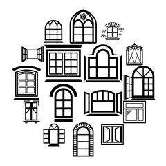 Window design icons set. Simple illustration of 16 window design vector icons for web