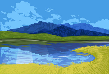 Landscape Canadian park Lake with mountains - ready for parallax