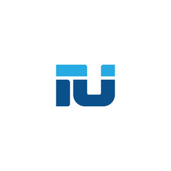 Initial letter IU, straight linked line bold logo, simple flat blue colors