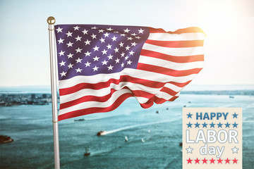 Poster of celebrate labor day text against harbour