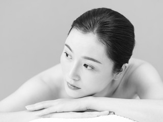 black and white portrait of beautiful young asian woman