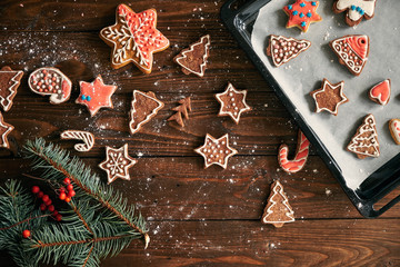 ginger biscuit and christmas decoration	