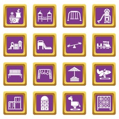 Playground equipment icons set vector purple square isolated on white background 