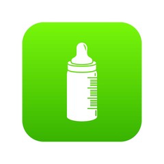 Baby bottle icon green vector isolated on white background