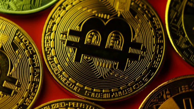 Golden bitcoins in rotation