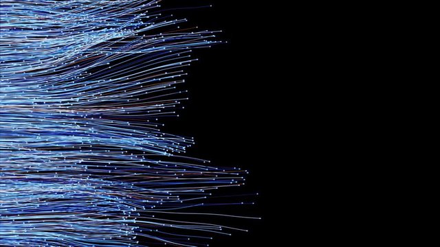 Fiber optic cables spread out across the frame. Abstract 4K UHD animation rendered at 16-bit color depth.