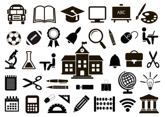 Set of school icons on white background. Vector illustration.